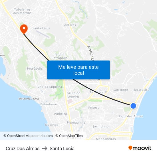 Cruz Das Almas to Santa Lúcia map