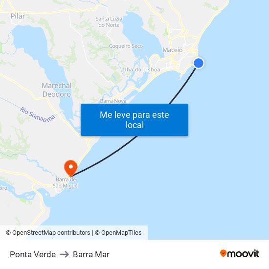 Ponta Verde to Barra Mar map