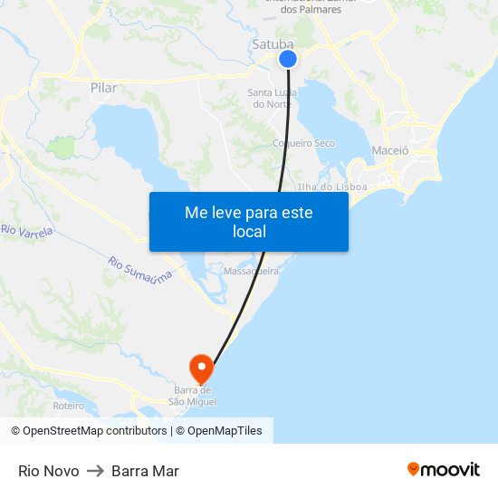 Rio Novo to Barra Mar map