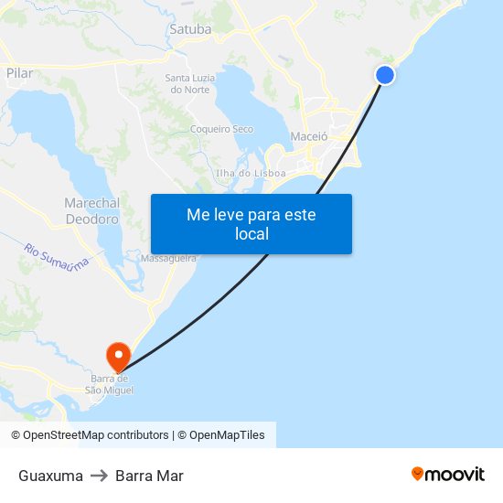 Guaxuma to Barra Mar map