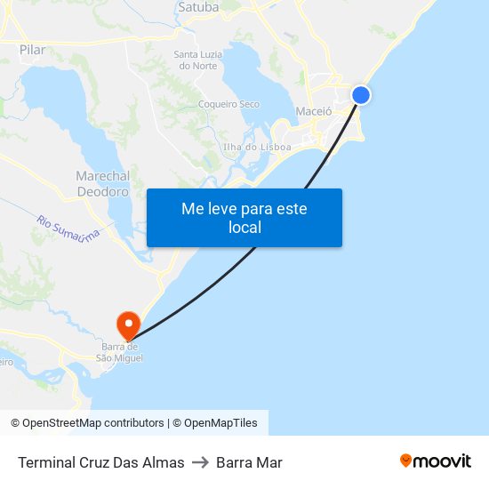 Terminal Cruz Das Almas to Barra Mar map