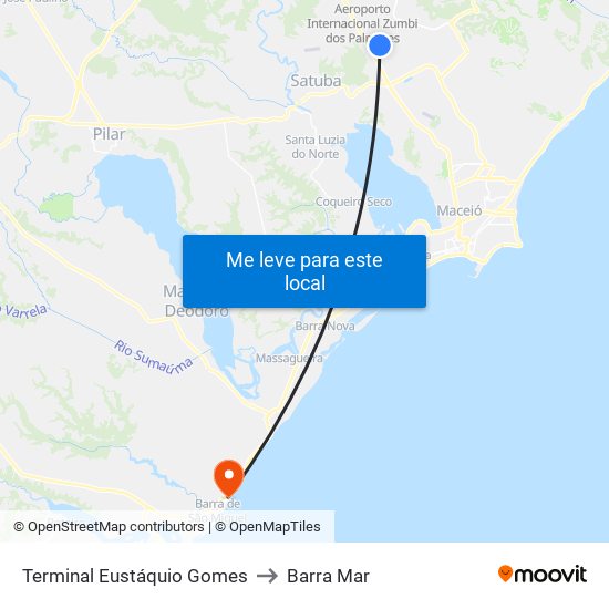 Terminal Eustáquio Gomes to Barra Mar map