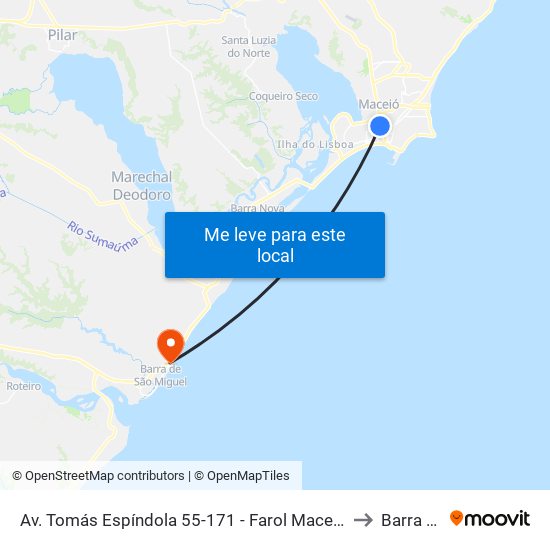Av. Tomás Espíndola 55-171 - Farol Maceió - Al Brasil to Barra Mar map