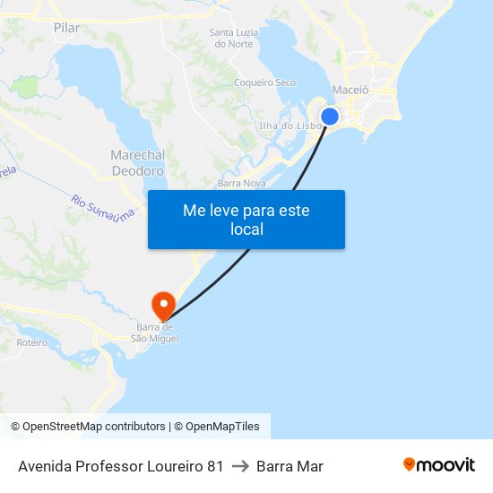 Avenida Professor Loureiro 81 to Barra Mar map