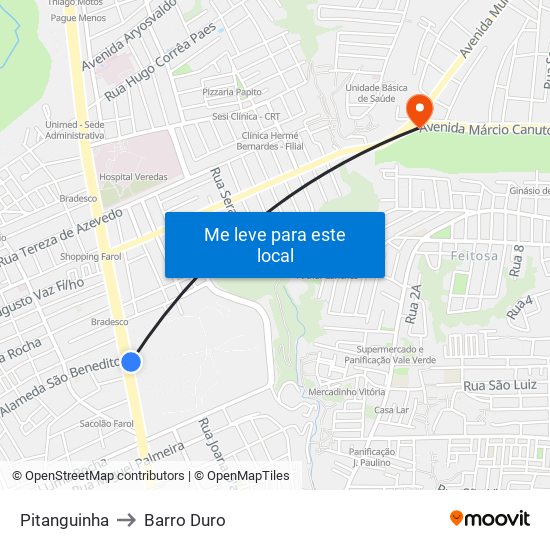 Pitanguinha to Barro Duro map