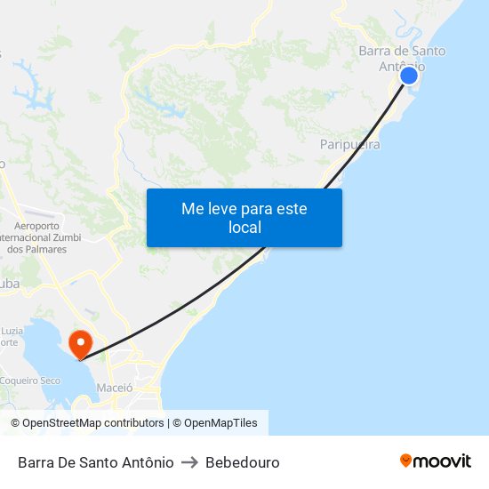 Barra De Santo Antônio to Bebedouro map