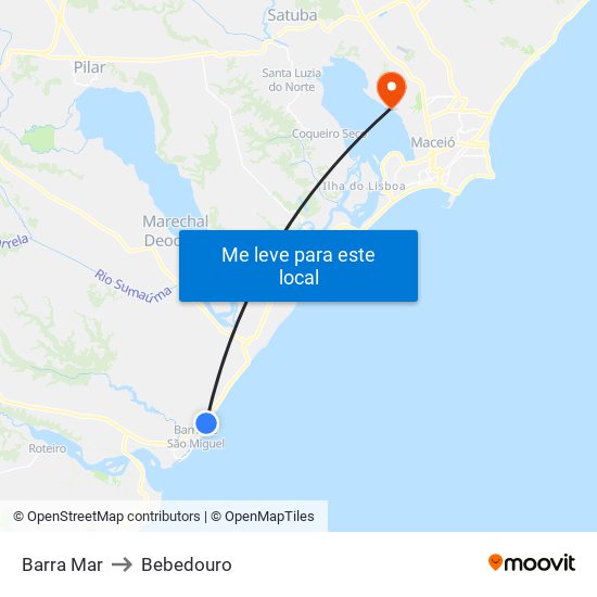 Barra Mar to Bebedouro map