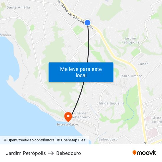 Jardim Petrópolis to Bebedouro map