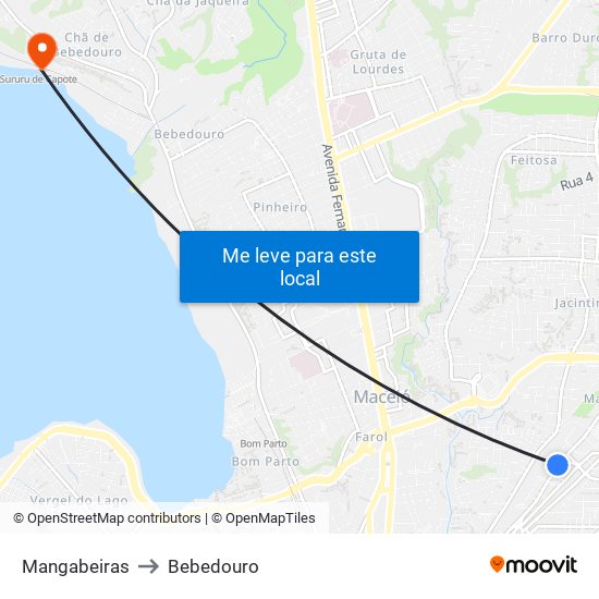 Mangabeiras to Bebedouro map