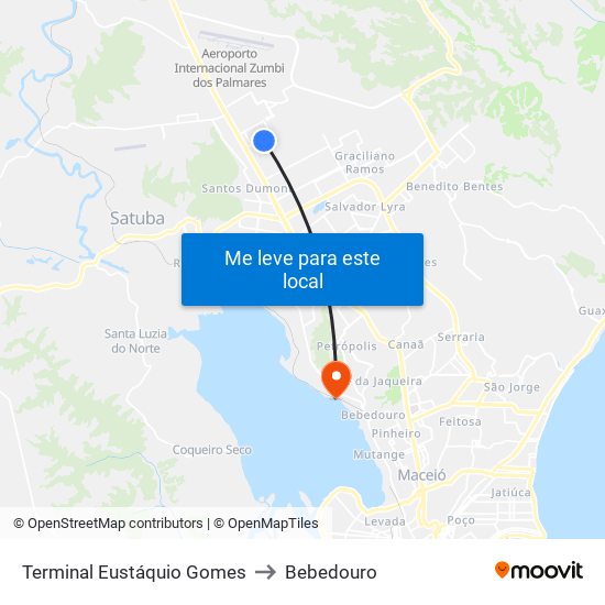 Terminal Eustáquio Gomes to Bebedouro map