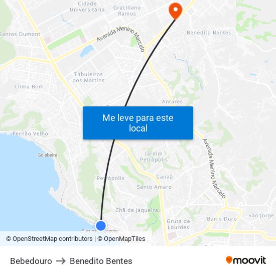 Bebedouro to Benedito Bentes map