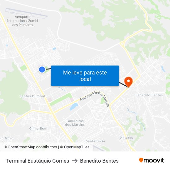 Terminal Eustáquio Gomes to Benedito Bentes map