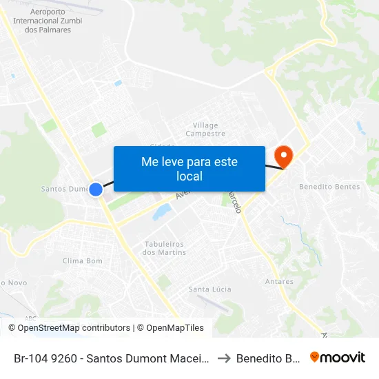 Br-104 9260 - Santos Dumont Maceió - Al Brasil to Benedito Bentes map