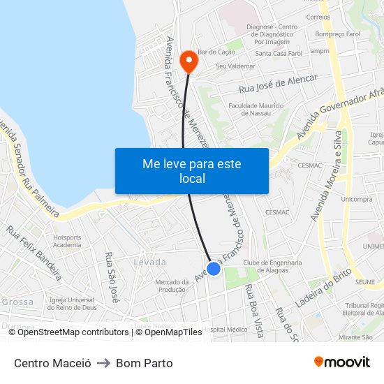 Centro Maceió to Bom Parto map
