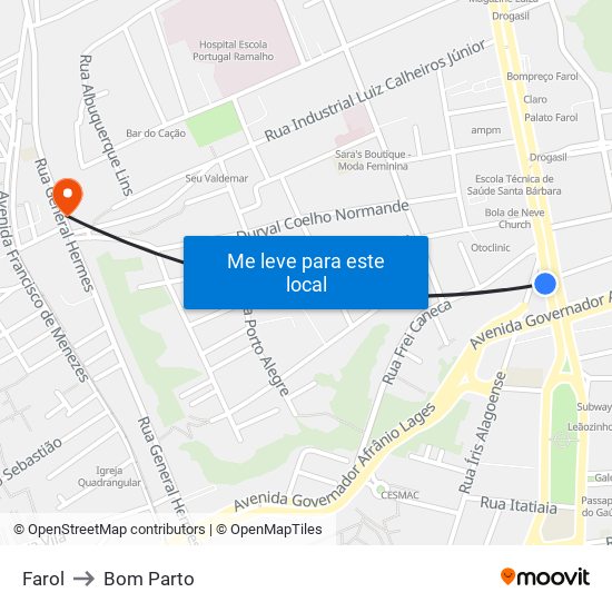 Farol to Bom Parto map