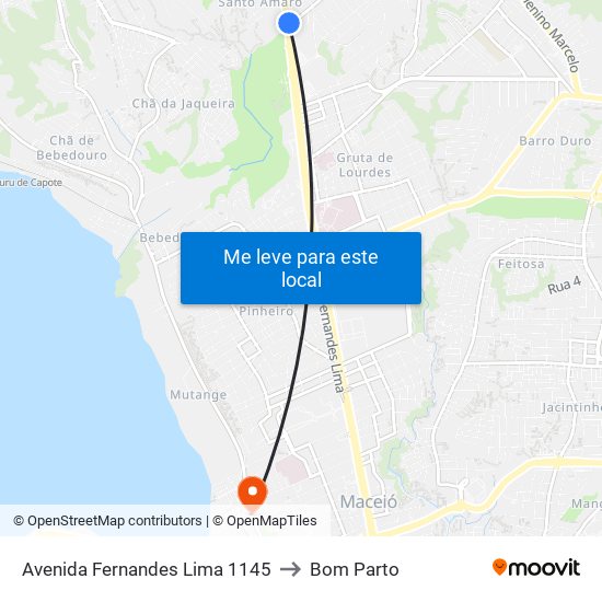 Avenida Fernandes Lima 1145 to Bom Parto map