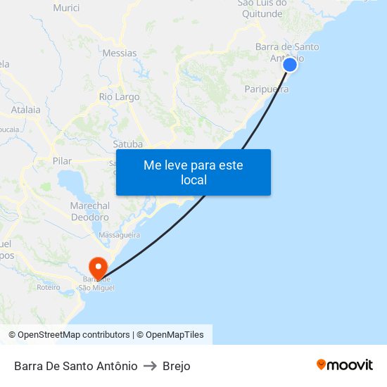 Barra De Santo Antônio to Brejo map