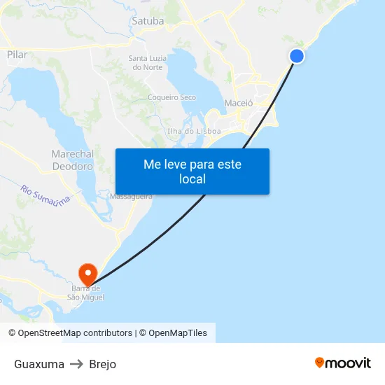 Guaxuma to Brejo map