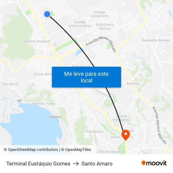 Terminal Eustáquio Gomes to Santo Amaro map