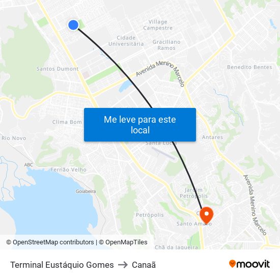 Terminal Eustáquio Gomes to Canaã map