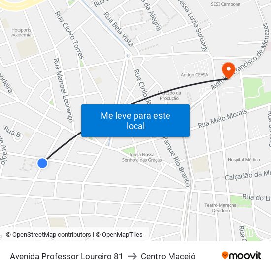 Avenida Professor Loureiro 81 to Centro Maceió map