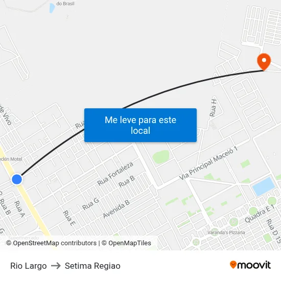 Rio Largo to Setima Regiao map