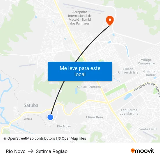 Rio Novo to Setima Regiao map