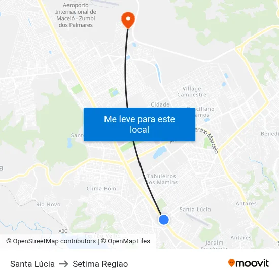 Santa Lúcia to Setima Regiao map