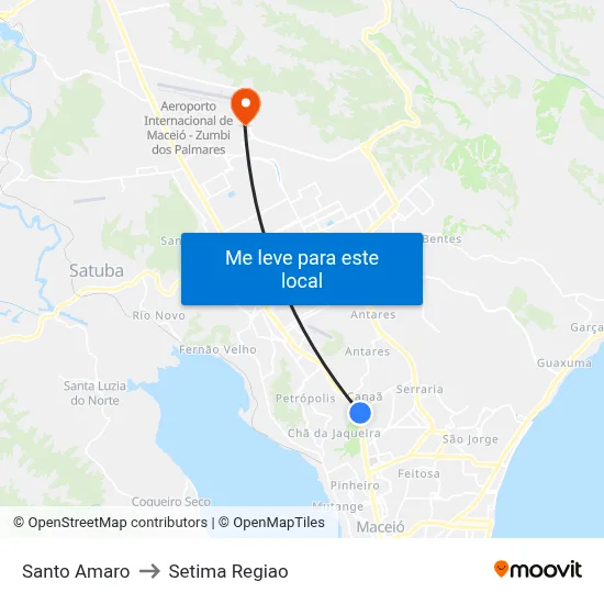 Santo Amaro to Setima Regiao map