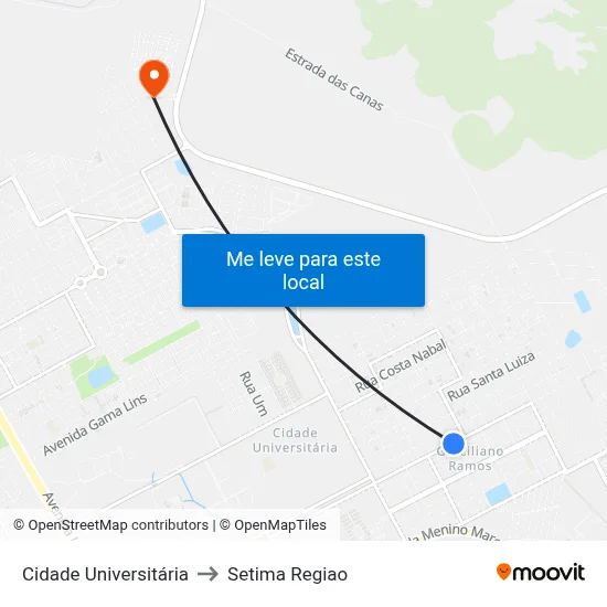 Cidade Universitária to Setima Regiao map