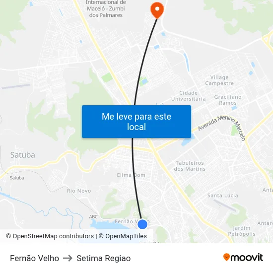 Fernão Velho to Setima Regiao map