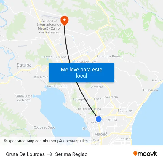Gruta De Lourdes to Setima Regiao map