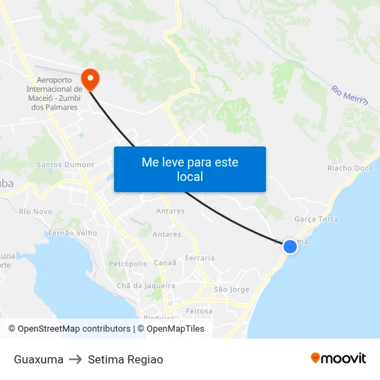 Guaxuma to Setima Regiao map