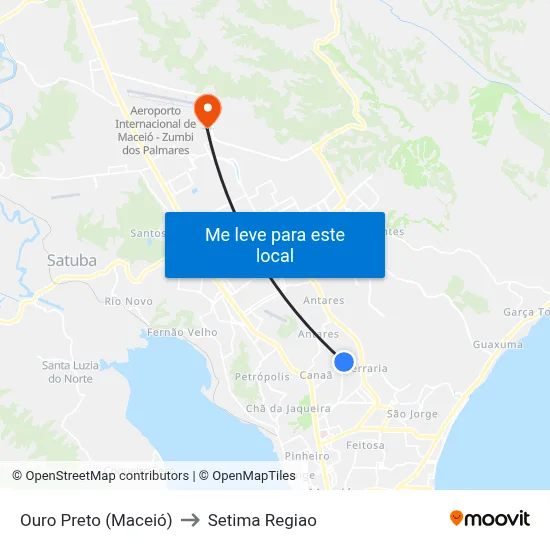 Ouro Preto (Maceió) to Setima Regiao map
