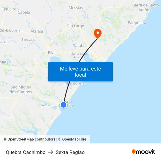 Quebra Cachimbo to Sexta Regiao map