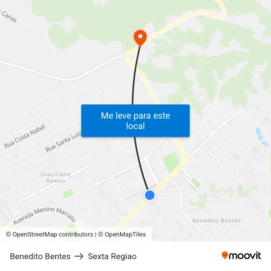 Benedito Bentes to Sexta Regiao map