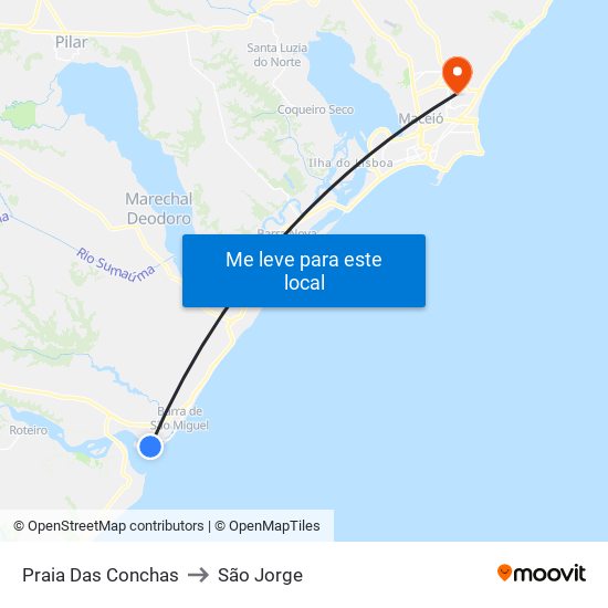 Praia Das Conchas to São Jorge map