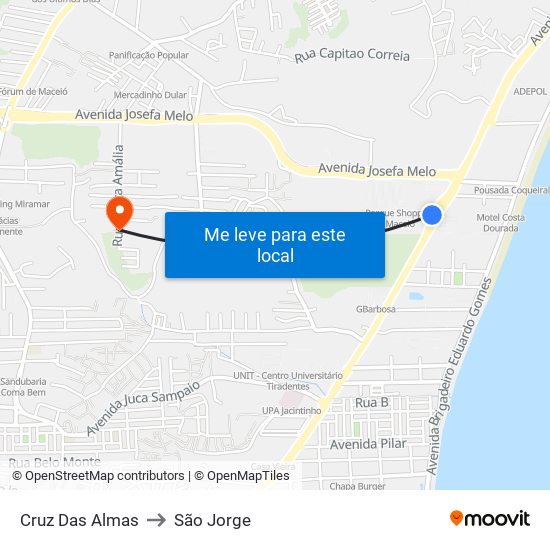 Cruz Das Almas to São Jorge map