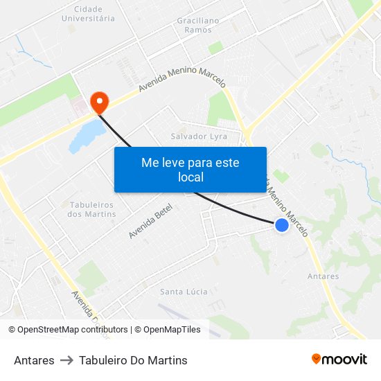 Antares to Tabuleiro Do Martins map