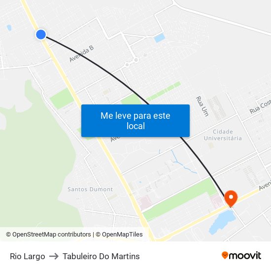 Rio Largo to Tabuleiro Do Martins map