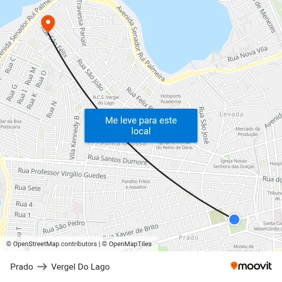 Prado to Vergel Do Lago map