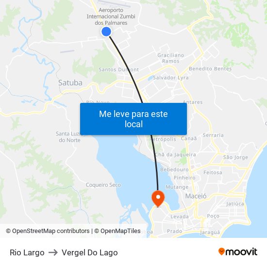 Rio Largo to Vergel Do Lago map