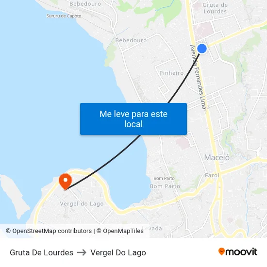 Gruta De Lourdes to Vergel Do Lago map