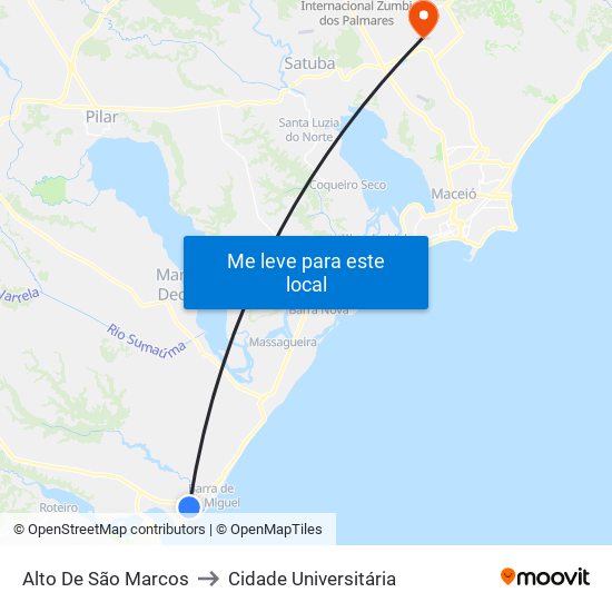 Alto De São Marcos to Cidade Universitária map