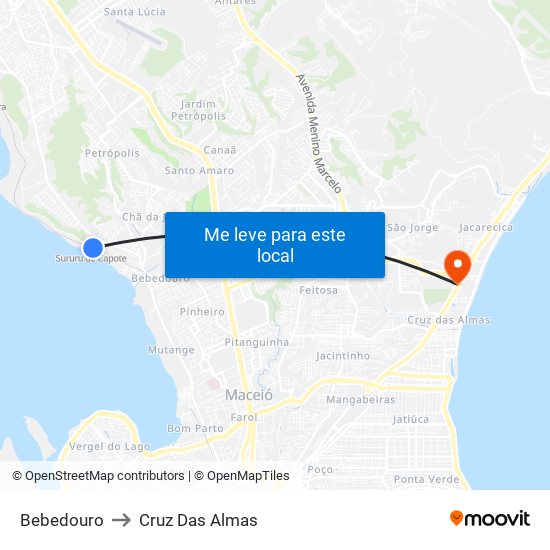 Bebedouro to Cruz Das Almas map