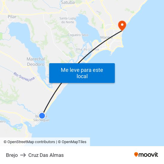 Brejo to Cruz Das Almas map