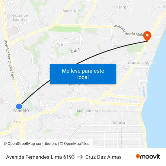 Avenida Fernandes Lima 6193 to Cruz Das Almas map