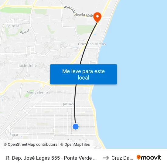 R. Dep. José Lages 555 - Ponta Verde Maceió - Al 57035-330 Brasil to Cruz Das Almas map