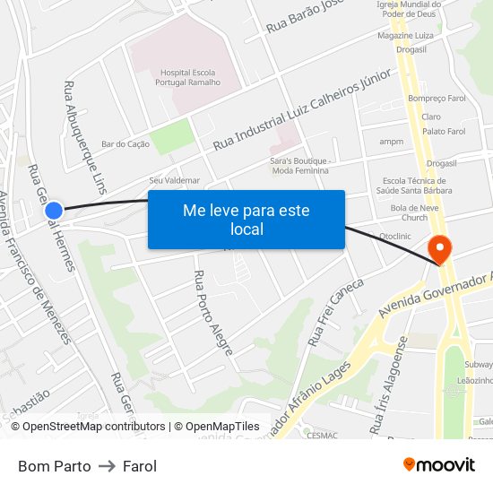Bom Parto to Farol map