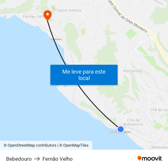 Bebedouro to Fernão Velho map